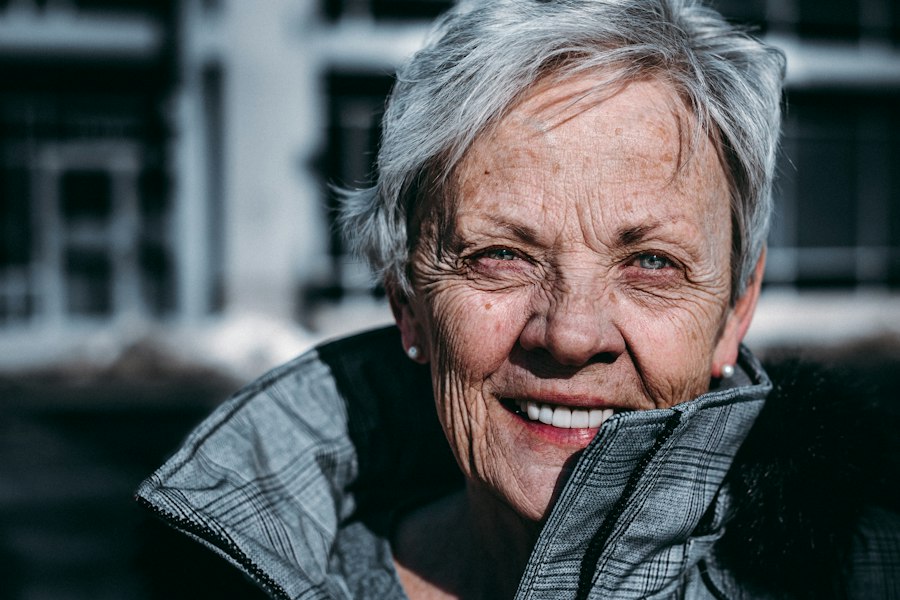 Smiling older woman natural ageing beautifully